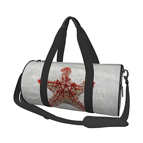 Runde Reisetasche, roter auf sandigem Grund des klaren Meeres, Sporttasche für Männer und Frauen, Seesack, Sporttasche von DJNGN