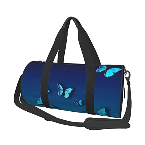 Runde Reisetasche, schöne Blaue Schmetterlings-Turntasche für Männer und Frauen, Seesack, Sporttasche von DJNGN