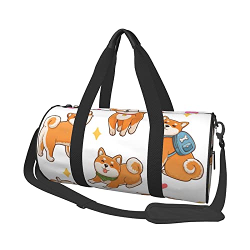Runde Reisetasche, süßes Shiba Inu-Hunde-Sporttasche für Männer und Frauen, Seesack, Sporttasche von DJNGN