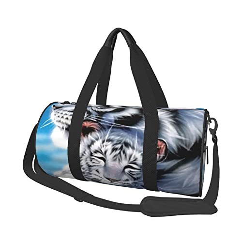 Runde Reisetasche, weißer Tiger, Mutter und Kind, Sporttasche für Männer und Frauen, Seesack, Sporttasche von DJNGN