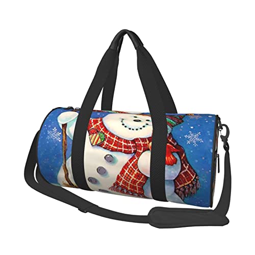 Runde Reisetasche mit Aufschrift „Frohe Weihnachten, Schneemann, Sporttasche für Männer und Frauen, Seesack, Sporttasche von DJNGN