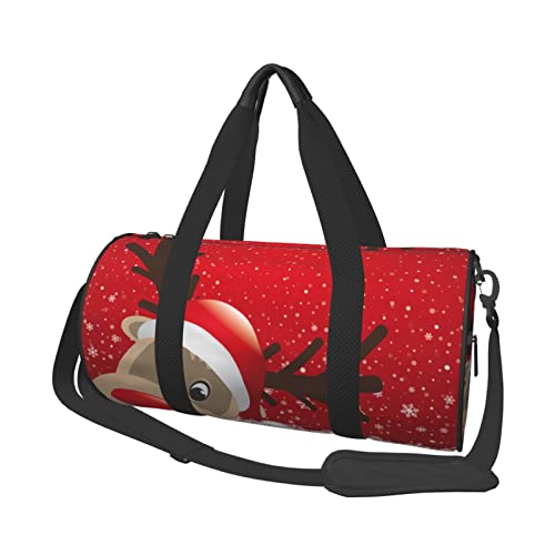 Runde Reisetasche mit Aufschrift „Frohe Weihnachten, süßer Cartoon-Elch, Sporttasche für Männer und Frauen, Seesack, Sporttasche von DJNGN