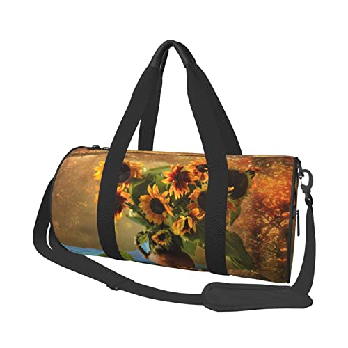 Runde Reisetasche mit Blumenmuster, Sporttasche für Herren und Damen, Seesack, Sporttasche von DJNGN