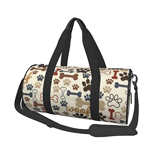 Runde Reisetasche mit Hundeknochen-Pfoten-Sporttasche für Männer und Frauen, Seesack, Sporttasche von DJNGN