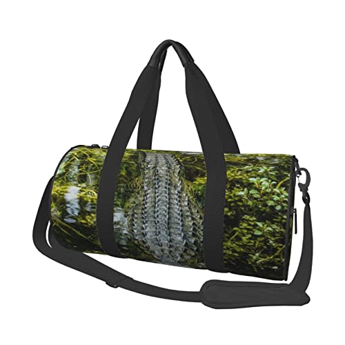 Runde Reisetasche mit Krokodil-Motiv, Sporttasche für Herren und Damen, Seesack, Sporttasche von DJNGN