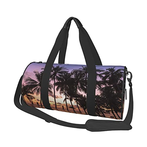 Runde Reisetasche mit Palmen-Motiv, Sporttasche für Männer und Frauen, Seesack, Sporttasche von DJNGN