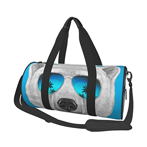 Runde Reisetasche mit Sonnenbrille und Bärenkopf, Sporttasche für Männer und Frauen, Seesack, Sporttasche Runde Reisetasche mit Sonnenbrille und Bärenkopf, Sporttasche für Männer und Frauen, Seesack, Sporttasche von DJNGN