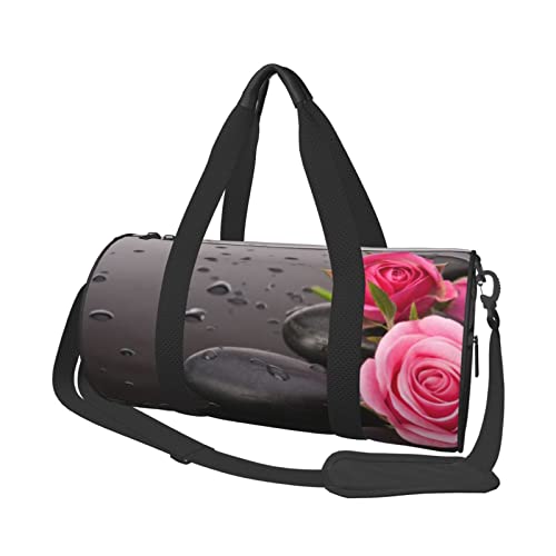 Runde Reisetasche mit Spa-Stein und Rosenblumen, Sporttasche für Männer und Frauen, Seesack, Sporttasche von DJNGN