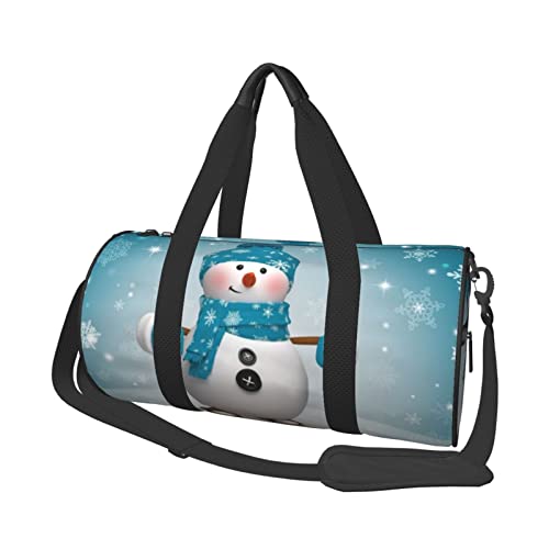 Runde Reisetasche mit Weihnachts-Cartoon-Motiv, Skifahren, Schneemann, Schneeflocke, Sporttasche für Männer und Frauen, Seesack, Sporttasche von DJNGN