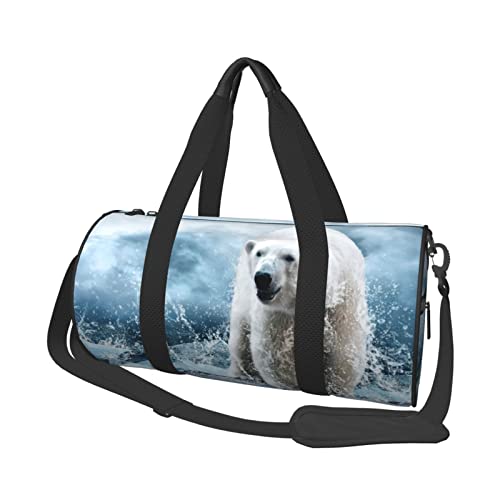 Runde Reisetasche mit coolem Tiermotiv, weißer Eisbär, Sporttasche für Männer und Frauen, Seesack, Sporttasche von DJNGN