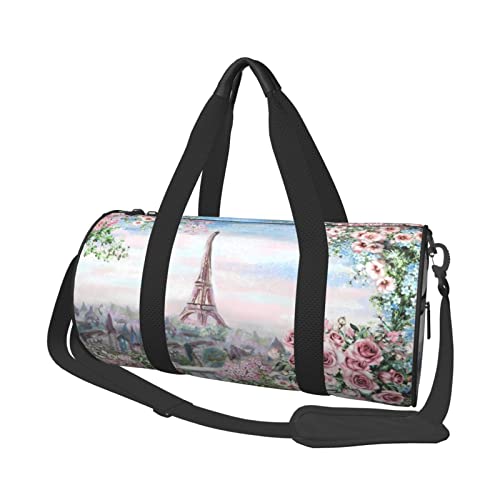 Runde Reisetasche mit schönem Eiffelturm, Paris, Sporttasche für Männer und Frauen, Seesack, Sporttasche von DJNGN