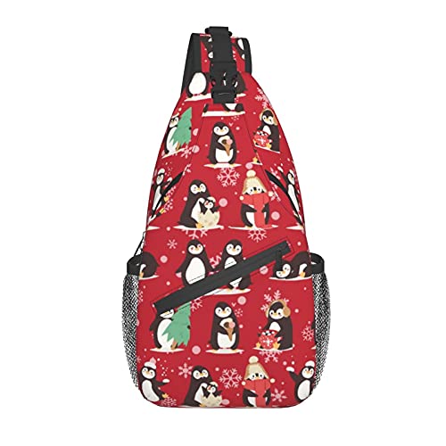 Schneeflocken-Pinguin-Weihnachts-Sling-Crossbody-Rucksack mit verstellbarem und wendbarem Schultergurt für Männer und Frauen, Reisen, Wandern, Tagesrucksack von DJNGN