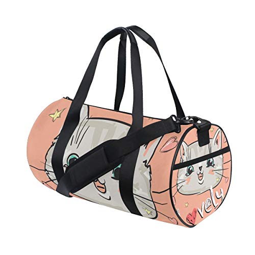 Schöne Katze Herz Stern Gym Seesack Canvas Reise Weekender Gepäck Handtasche für Männer Frauen Sport und Übernachtung von DJNGN