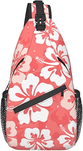 Schultertasche, orangefarbener, hawaiianischer Hibiskus-Blumendruck, Umhängetasche für lässige Damen und Herren von DJNGN