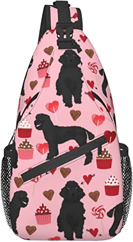 Schultertasche, rosa Pudelhunde-Aufdruck, Umhängetasche für lässige Damen und Herren von DJNGN