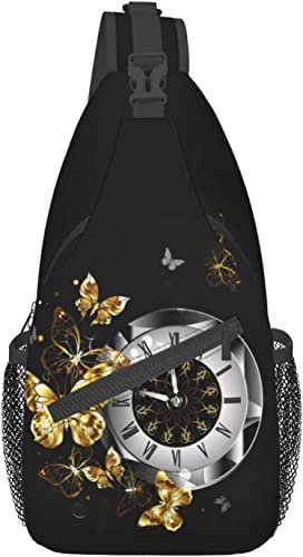 Schultertasche mit Steampunk-Uhr-Muster, Mehrzweck-Umhängetasche, Reisen, Wandern, Brustrucksack für Damen und Herren von DJNGN