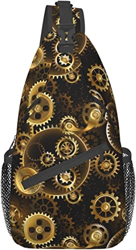Schultertasche mit Steampunk-Uhr-Muster, Mehrzweck-Umhängetasche, Reisen, Wandern, Brustrucksack für Damen und Herren von DJNGN