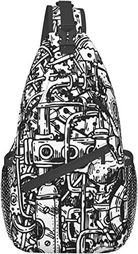 Schultertasche mit Steampunk-Uhr-Muster, Mehrzweck-Umhängetasche, Reisen, Wandern, Brustrucksack für Damen und Herren von DJNGN