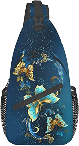 Schultertasche mit Steampunk-Uhr-Muster, Mehrzweck-Umhängetasche, Reisen, Wandern, Brustrucksack für Damen und Herren von DJNGN