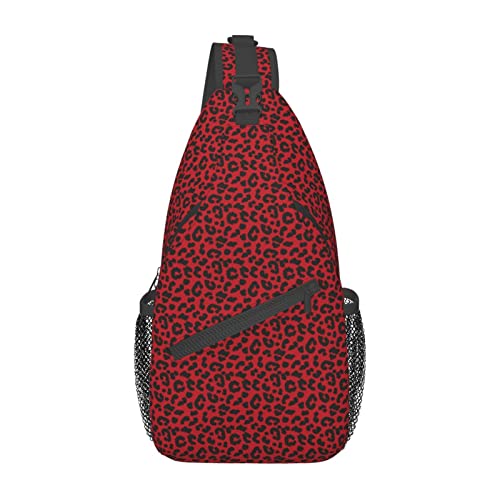 Schultertasche mit rotem Leoparden-Tiermuster, Brusttasche, Tagesrucksack, Umhängetasche für Reisen, Sport, Laufen, Wandern von DJNGN