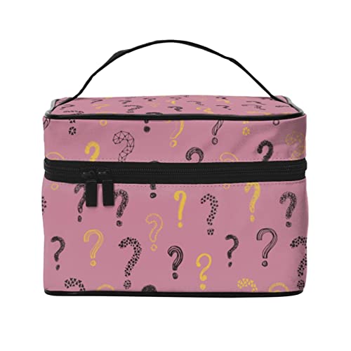 Reise-Kosmetiktasche mit Fragezeichen, Schwarz und Gold, für Damen und Mädchen, groß, Make-up-Organizer, tragbare Toilettenartikel, Dunkelrosa von DJNGN