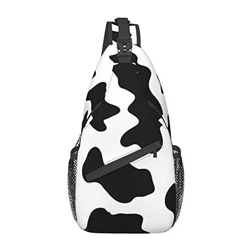 Schwarz-weißer Herren-Sling-Rucksack mit Kuh-Motiv, Reise-Wander-Tagestasche, Umhängetasche. von DJNGN