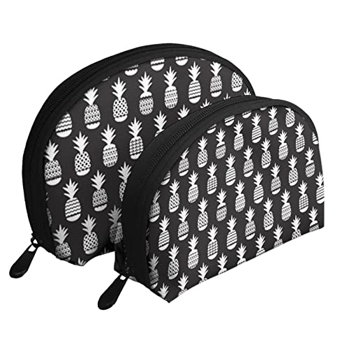 Schwarze und weiße Ananas Geometrische Ananas-Kosmetiktasche, Reise-Clutch-Tasche für Frauen und Mädchen von DJNGN