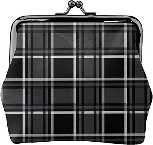 Schwarzes Kariertes kleines Damen-Leder-Geldbörse, Kleingeldbeutel mit Kiss-Lock-Verschluss, Schnallen-Geldbörse für Mädchen-Geschenk von DJNGN