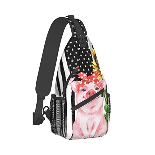 Schweine-Sonnenblumen-Schultertasche für Herren und Damen, Umhängetasche, Brustrucksack, Tagesrucksack, Schultertaschen von DJNGN