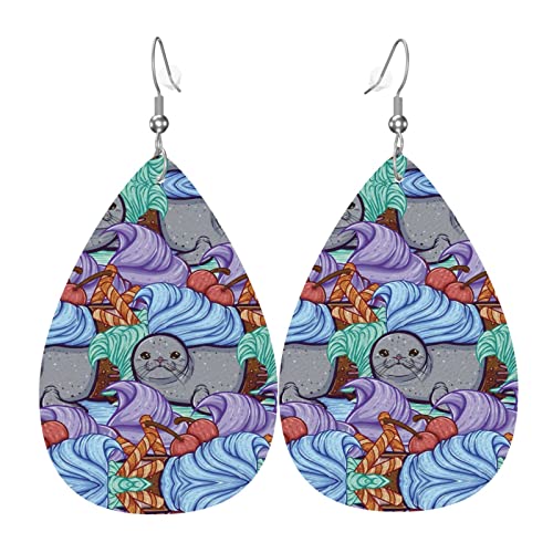 Siegel Eis Walross Leder Ohrringe für Frauen baumeln Ohrring Tropfen Anhänger mit Haken Geschenke für Erwachsene Mädchen von DJNGN