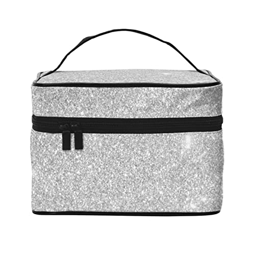 Silber Glitter Hintergrund Make-up Tasche Reise Kosmetiktasche für Frauen Mädchen Große Make-up Organizer Tasche Tragbare Kulturtasche Reiseutensilien von DJNGN