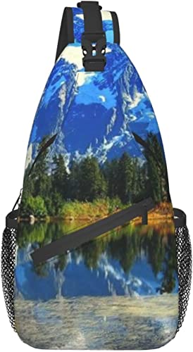 Sling Bag, Mountain Lake Print Umhängetasche für lässige Damen und Herren von DJNGN