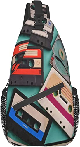 Sling Bag, Old Cassette Tape Print Crossbody Sling Rucksack für lässige Schulter Damen und Herren Sling Bag, Old Cassette Tape Print Crossbody Sling Rucksack für lässige Schulter Damen und Herren von DJNGN