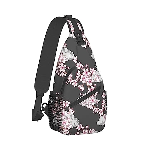 Sling Bag Umhängetasche für Damen und Herren, atmungsaktive Mehrzweck-Umhängetasche, kompatibel mit Frühlingswolken, Blütenbäumen, Kirschblüten, langlebiger und diebstahlsicherer lustiger Outdoor-Tage von DJNGN