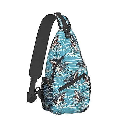 Sling Bag Umhängetasche für Damen und Herren, atmungsaktive Mehrzweck-Umhängetasche, kompatibel mit Retro-Ozean-Seehaien, langlebiger und diebstahlsicherer lustiger Outdoor-Tagesrucksack von DJNGN