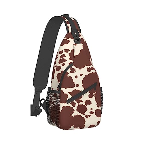 Sling Bag Umhängetasche für Damen und Herren, atmungsaktive Mehrzweck-Umhängetasche, kompatibel mit braunem Milchkuh-Aufdruck, langlebiger und diebstahlsicherer lustiger Outdoor-Tagesrucksack von DJNGN