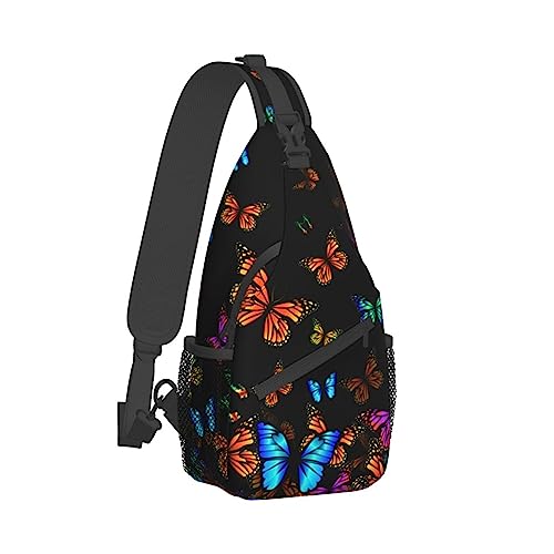 Sling Bag Umhängetasche für Damen und Herren, atmungsaktive Mehrzweck-Umhängetasche, kompatibel mit buntem orangefarbenem Monarchfalter, langlebiger und diebstahlsicherer lustiger Outdoor-Tagesrucksac von DJNGN