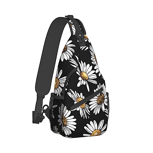 Sling-Rucksack für Damen, niedliche Mehrzweck-Umhängetasche, bequemer und Leichter, Verstellbarer Reise-Wander-Tagesrucksack, kompatibel mit Blumen, Kamille oder Gänseblümchen, Schwarz von DJNGN