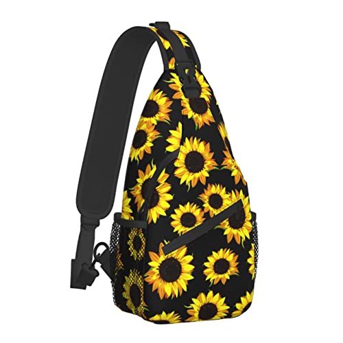 Sling-Rucksack mit Sonnenblumen-Motiv, Umhängetasche, Reisen, Wandern, Tagesrucksack, Brusttaschen für Damen und Herren von DJNGN