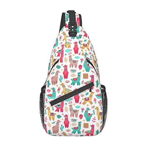 Sling-Rucksack mit niedlichem Tier-Lama-Alpaka-Motiv, Brusttasche, Umhängetasche, Fitnessstudio, Radfahren, Wandern, Reisen, Tagesrucksack für Männer und Frauen von DJNGN