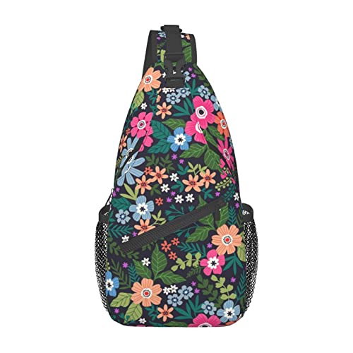 Sling-Tasche mit Wildblumen-Blättern und Garten-Blumenmuster für Damen und Herren, Umhängetasche, lässiger Wander-Tagesrucksack, Brust-Umhängetasche von DJNGN