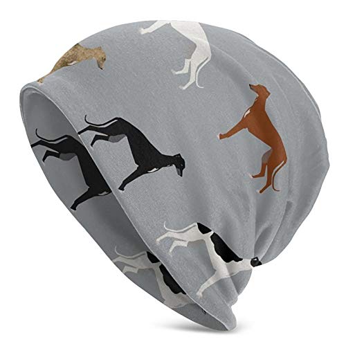 Slouchy Beanie Mütze Skull Cap Greyhounds Muster Grau Baggy Warm Damen Lang Hip-Hop Stretch von DJNGN