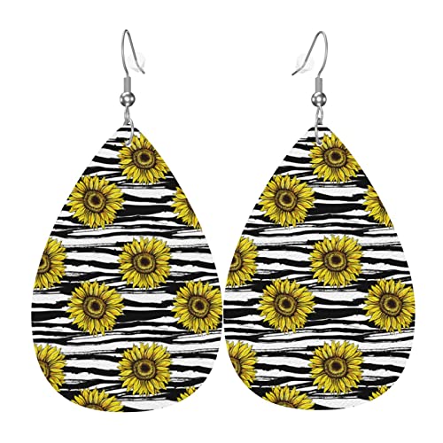 Sonnenblume Muster schwarz und weiß gestreift Leder Ohrringe für Frauen baumeln Ohrring Tropfen Anhänger mit Haken Geschenke für Erwachsene Mädchen von DJNGN