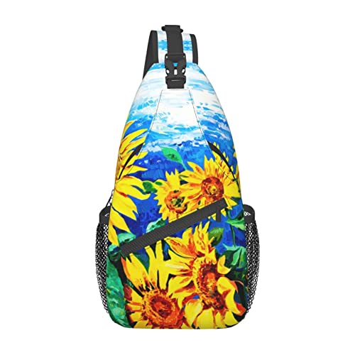 Sonnenblumen-Crossbody-Rucksack, Umhängetasche für Damen und Herren, Brusttasche, lässig, für Reisen, Wandern, Fitnessstudio Sonnenblumen-Crossbody-Rucksack, Umhängetasche für Damen und Herren, Brusttasche, lässig, für Reisen, Wandern, Fitnessstudio von DJNGN