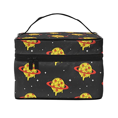 Make-up-Tasche mit Weltraum-Planeten-Pizza, Kulturbeutel für Damen, Kosmetiktasche, Reise-Kulturbeutel, Make-up-Reisetasche, Make-up-Organizer, große Make-up-Tasche von DJNGN