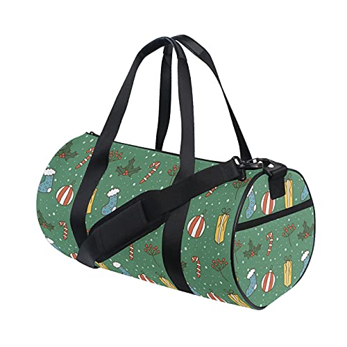 Sporttasche, Reisetasche, Weekender-Tasche, Tragetasche, Frohe Weihnachten, Neujahr, Blumenmuster, grüne Blumen, Reise-Workout-Tasche, Schulterrucksack für Damen und Herren von DJNGN