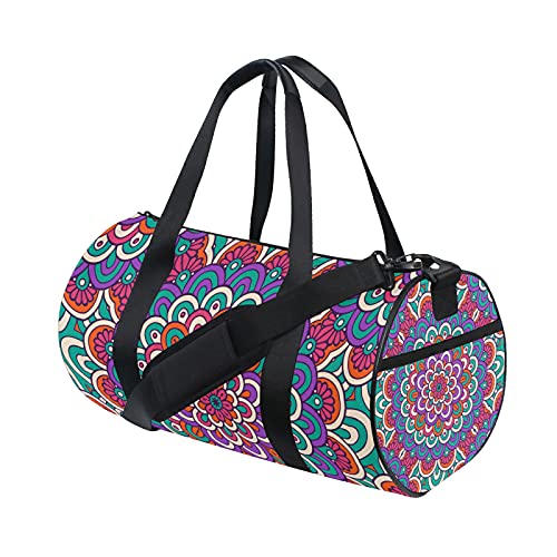 Sporttasche, Sporttasche, Wochenendtasche, Tragetasche, gestreift, Mandala, Ethno, Stammes- und Blumenmuster, Reise-Trainingstasche, Schulterrucksack für Damen und Herren von DJNGN