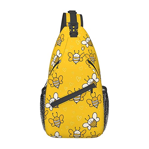 Süße Bienen Kawaii Gelb Kleine Umhängetasche für Damen Herren Umhängetasche Sling Rucksack Casual Wandern Tagesrucksack Schulter Brusttasche von DJNGN