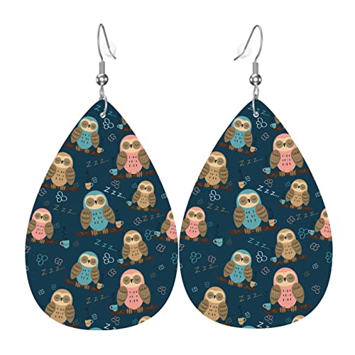 Süße Eule Träume Leder Ohrringe für Frauen baumeln Ohrring Tropfen Anhänger mit Haken Geschenke für Erwachsene Mädchen von DJNGN