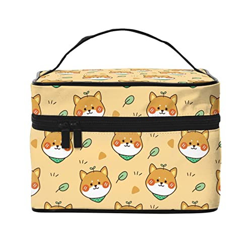 Schminktasche mit niedlichen Shiba-Inu-Blättern, Reisekosmetiktasche für Frauen und Mädchen, große Make-up-Organizer-Tasche, tragbare Kulturtasche, Reiseutensilien von DJNGN